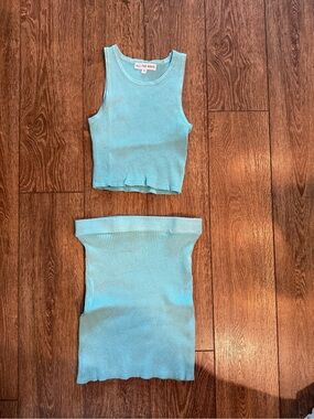 All the Ways Ribbed Tank Top and skirt set  in Light Aqua